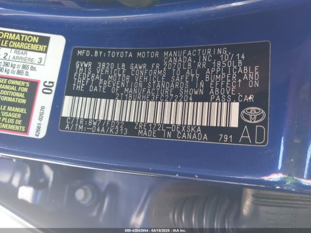 2T1BURHE3FC272204 Toyota Corolla S