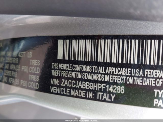 ZACCJABB9HPF14286 Jeep Renegade Altitude Fwd