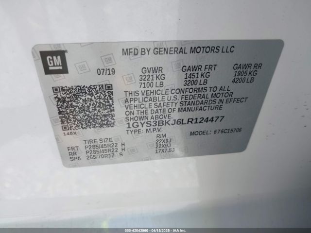1GYS3BKJ6LR124477 Cadillac Escalade 2wd Luxury