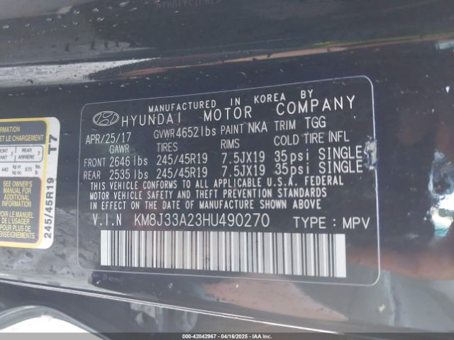KM8J33A23HU490270 Hyundai Tucson Sport