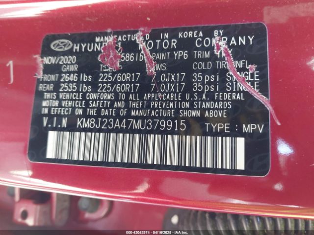 KM8J23A47MU379915 Hyundai TUCSON SE