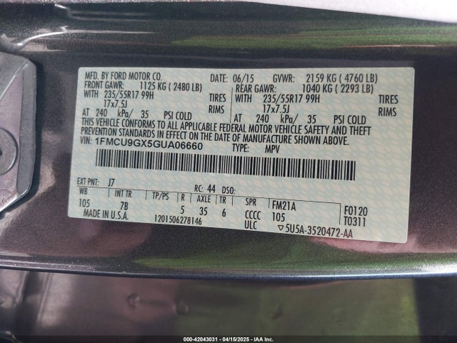 1FMCU9GX5GUA06660 Ford ESCAPE SE