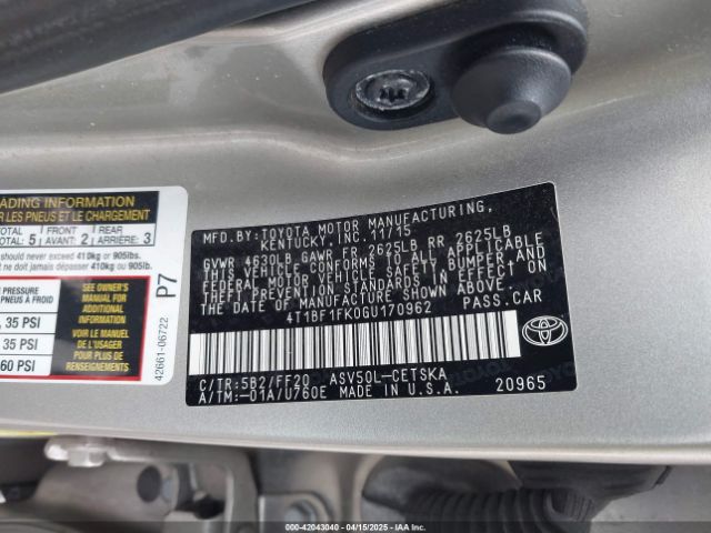 4T1BF1FK0GU170962 Toyota CAMRY SE