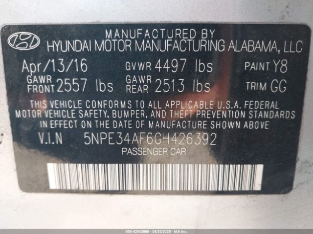 5NPE34AF6GH426392 Hyundai Sonata Sport