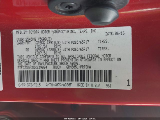 5TFCZ5AN3GX039094 Toyota Tacoma Trd Sport