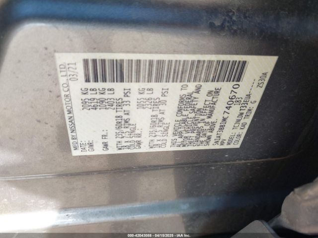 5N1AT3BB1MC740670 Nissan Rogue Sv Intelligent Awd