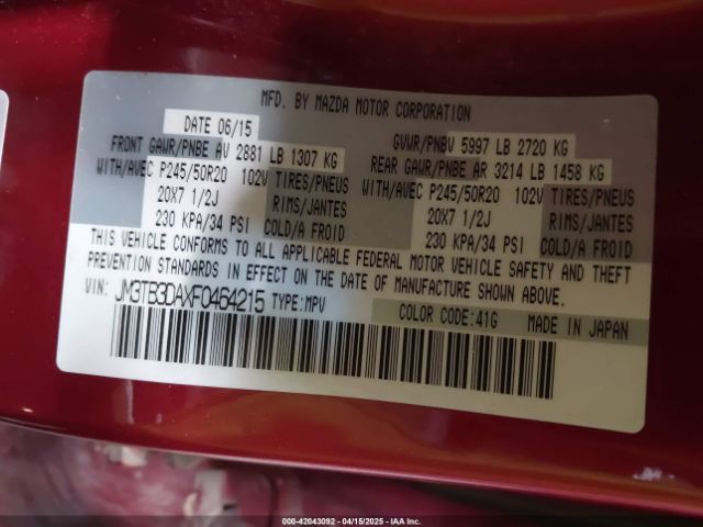 JM3TB3DAXF0464215 Mazda Cx-9 Grand Touring