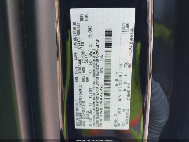 1FTFW1EG9GFA98490 Ford F-150 Platinum