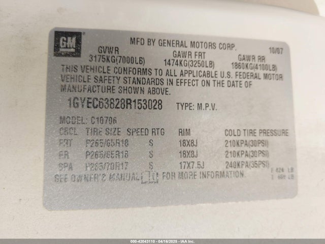2008 CADILLAC ESCALADE 1GYEC63828R153028 Photo 8