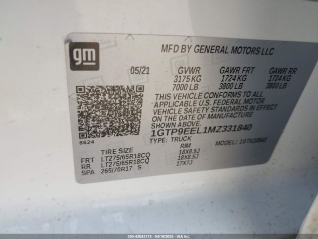 2021 GMC SIERRA 1500 1GTP9EEL1MZ331840 Photo 8