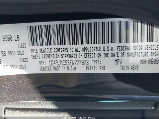 1C4PJMCS3FW777973 Jeep Cherokee Latitude Altitude