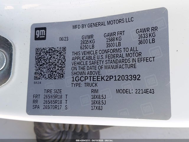 1GCPTEEK2P1203392 Chevrolet Colorado 4wd  Short Box Trail Boss