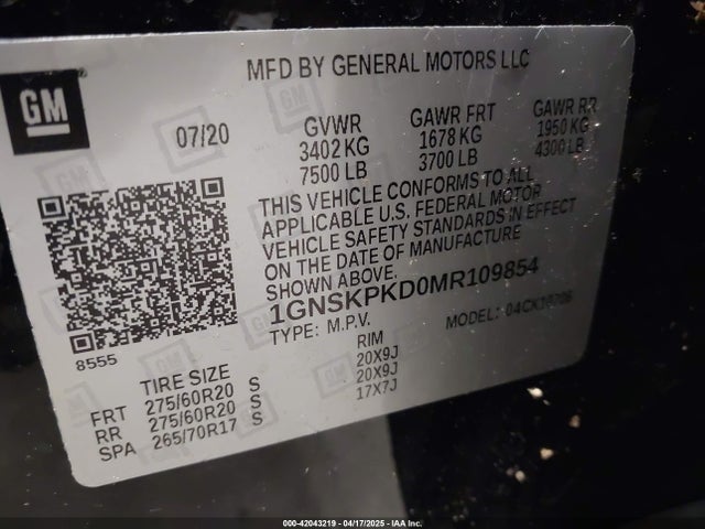 1GNSKPKD0MR109854 Chevrolet Tahoe 4wd Z71
