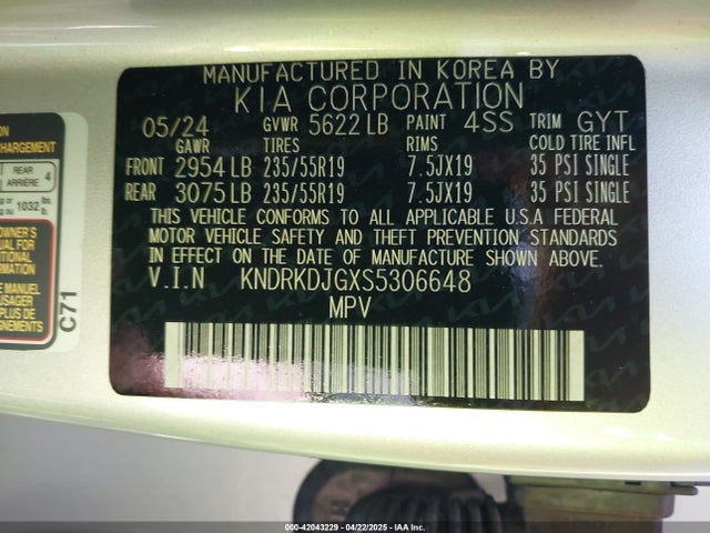KNDRKDJGXS5306648 KIA t-gdi gamma-ii