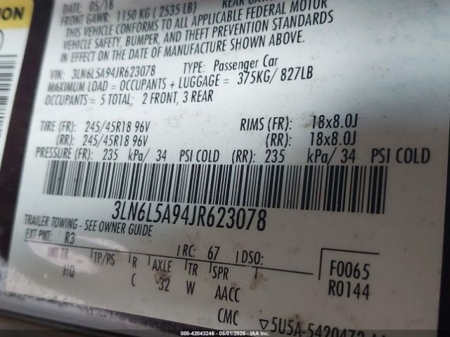 3LN6L5A94JR623078 Lincoln Mkz Premiere
