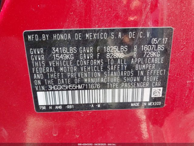 3HGGK5H55HM711676 Honda FIT LX