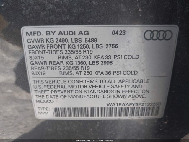 WA1EAAFY5P2133268 Audi Q5 Premium Plus 45 Tfsi S Line Quattro