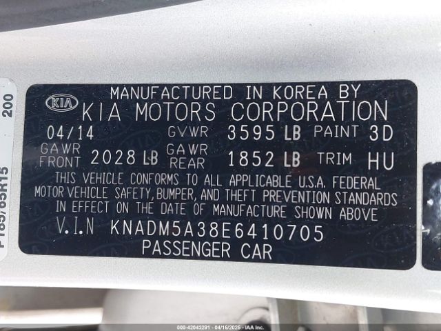 KNADM5A38E6410705 KIA RIO LX
