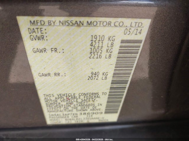 Nissan Altima 2.5 S 2014 1N4AL3AP7EN386909 Image 9