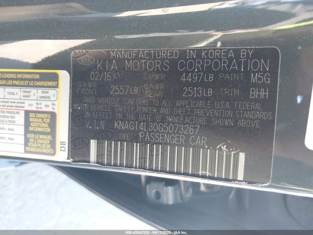 KNAGT4L30G5073267 KIA Optima Lx