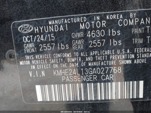 KMHE24L13GA027768 Hyundai Sonata Hybrid Se