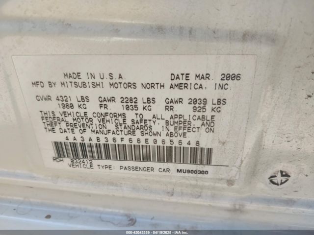 2006 MITSUBISHI GALANT 4A3AB36F66E065648 Photo 8