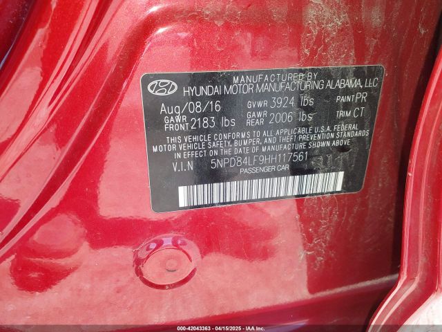 5NPD84LF9HH117561 Hyundai Elantra Limited