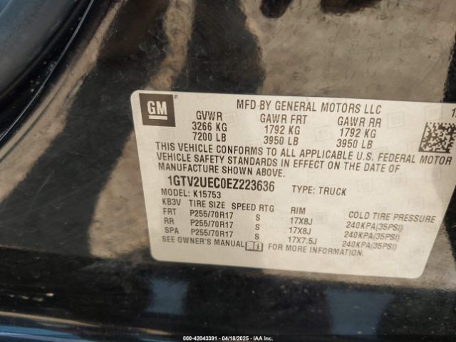1GTV2UEC0EZ223636 GMC Sierra 1500 Sle