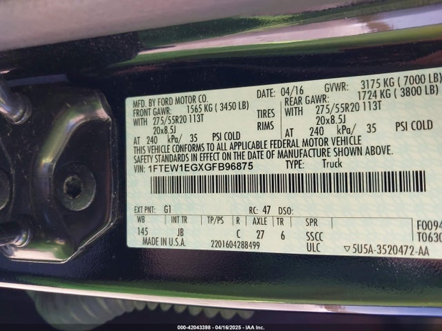 Ford F-150 Xlt 2016 1FTEW1EGXGFB96875 Image 9