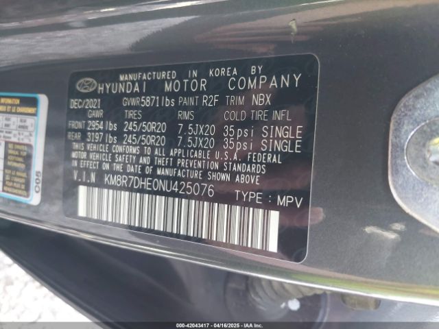 KM8R7DHE0NU425076 Hyundai Palisade Calligraphy