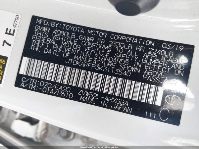 JTDKARFP3K3113540 Toyota Prius Prime Premium