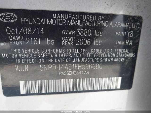 5NPDH4AE1FH596680 Hyundai ELANTRA SE