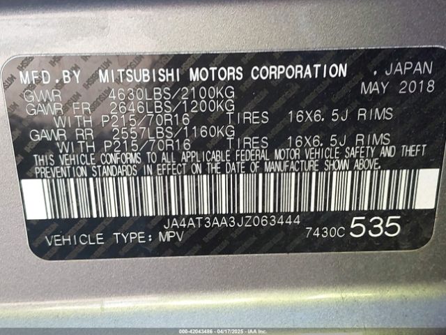 JA4AT3AA3JZ063444 Mitsubishi Eclipse Cross Es
