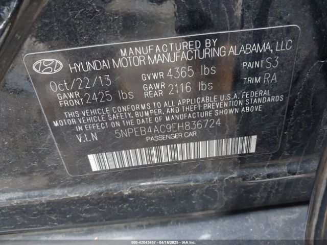 5NPEB4AC9EH836724 Hyundai SONATA GLS