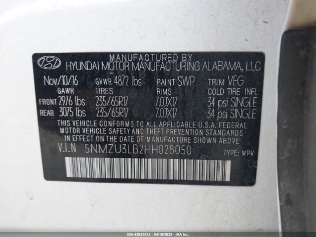 5NMZU3LB2HH028050 Hyundai Santa Fe Sport 2.4l