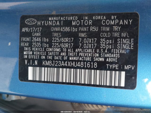 KM8J23A4XHU481618 Hyundai TUCSON SE