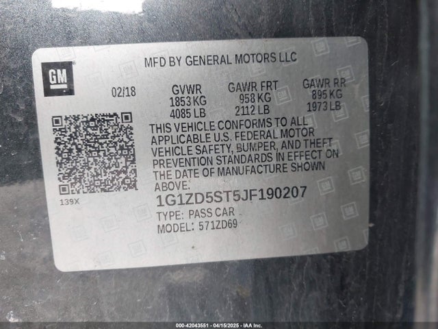 1G1ZD5ST5JF190207 Chevrolet MALIBU LT