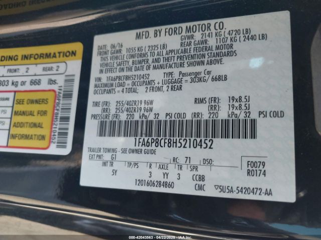 1FA6P8CF8H5210452 Ford 5.0l 4v premium fuel
