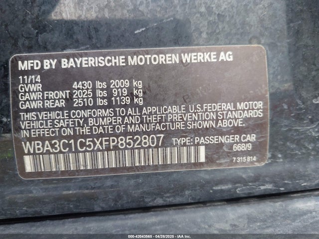 BMW 328I 2015 WBA3C1C5XFP852807 Image 9