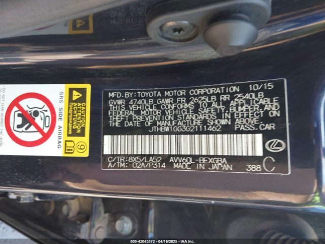 JTHBW1GG3G2111462 Lexus ES 300H