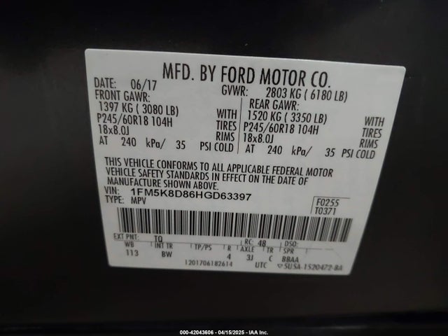 1FM5K8D86HGD63397 Ford 3.5l ti-vct