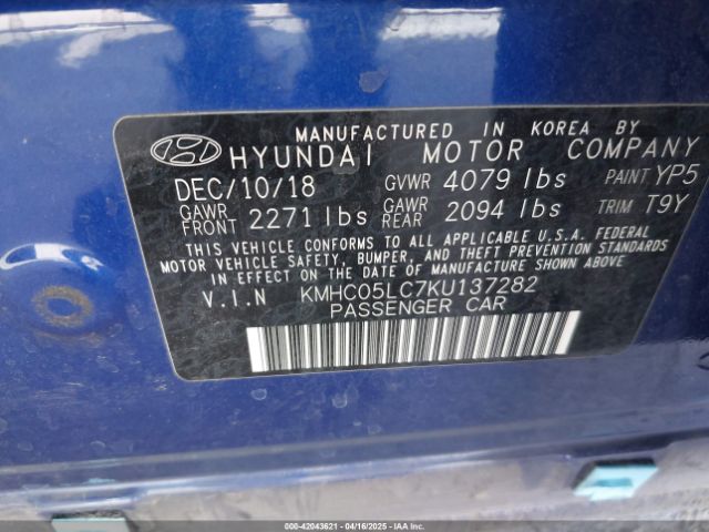KMHC05LC7KU137282 Hyundai Ioniq Hybrid Limited