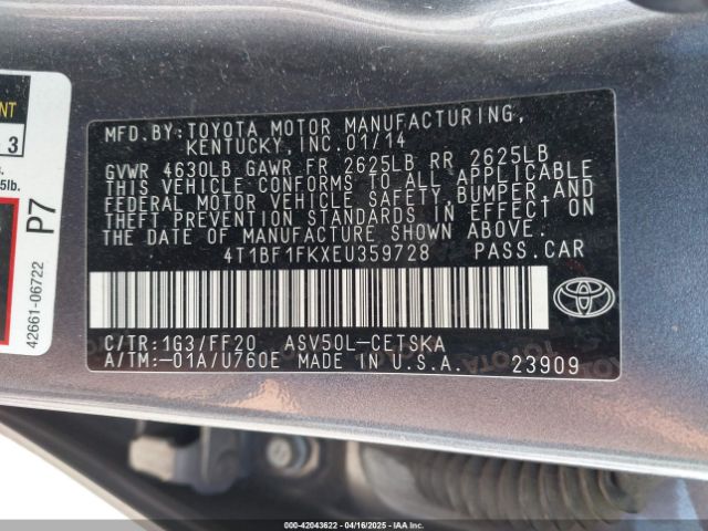 4T1BF1FKXEU359728 Toyota CAMRY SE