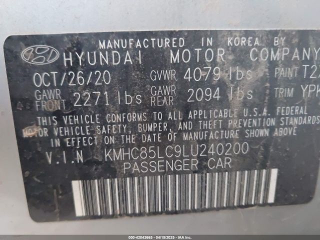 KMHC85LC9LU240200 Hyundai Ioniq Hybrid Sel