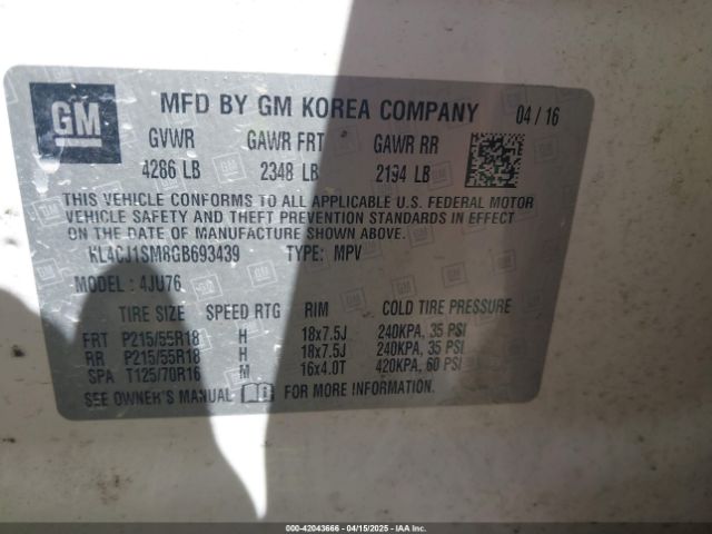 KL4CJ1SM8GB693439 Buick Encore Sport Touring