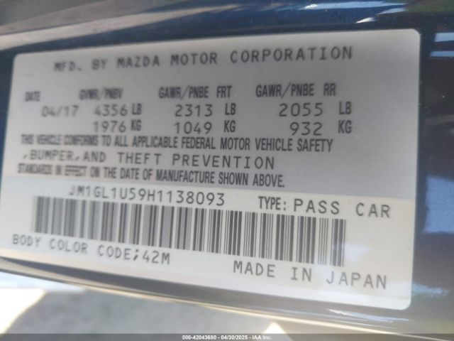 JM1GL1U59H1138093 Mazda Mazda6 Sport