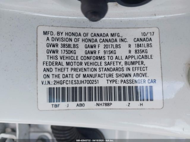 2HGFC1E53JH700251 Honda CIVIC SI