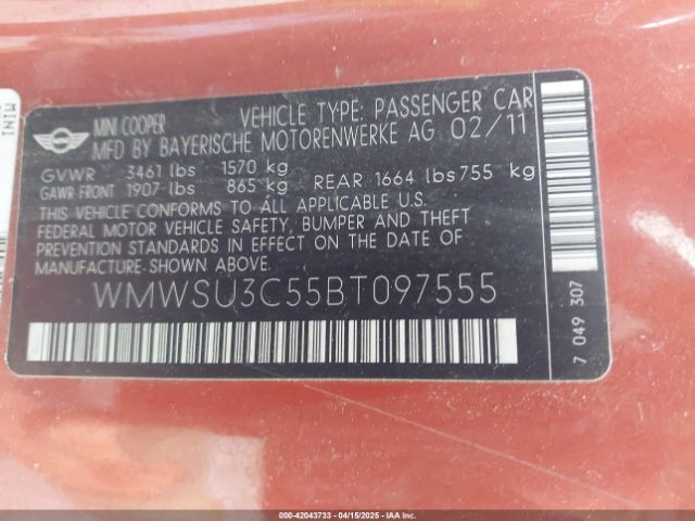 2011 MINI COOPER WMWSU3C55BT097555 Photo 8