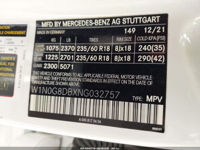 W1N0G8DBXNG032757 Mercedes-Benz Glc 300 Suv