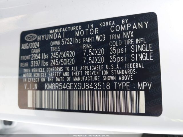 KM8R54GEXSU843518 Hyundai Palisade Limited